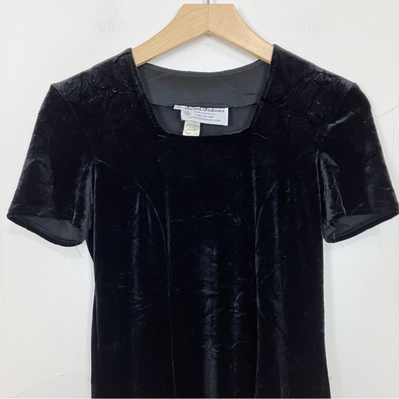 Vintage black velvet midi dress tie back square neck 90s y2k full skirt goth - Picture 3 of 9